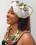 Deka African Print Fascinator Hair Clip Hat - Green / Yellow / Orange
