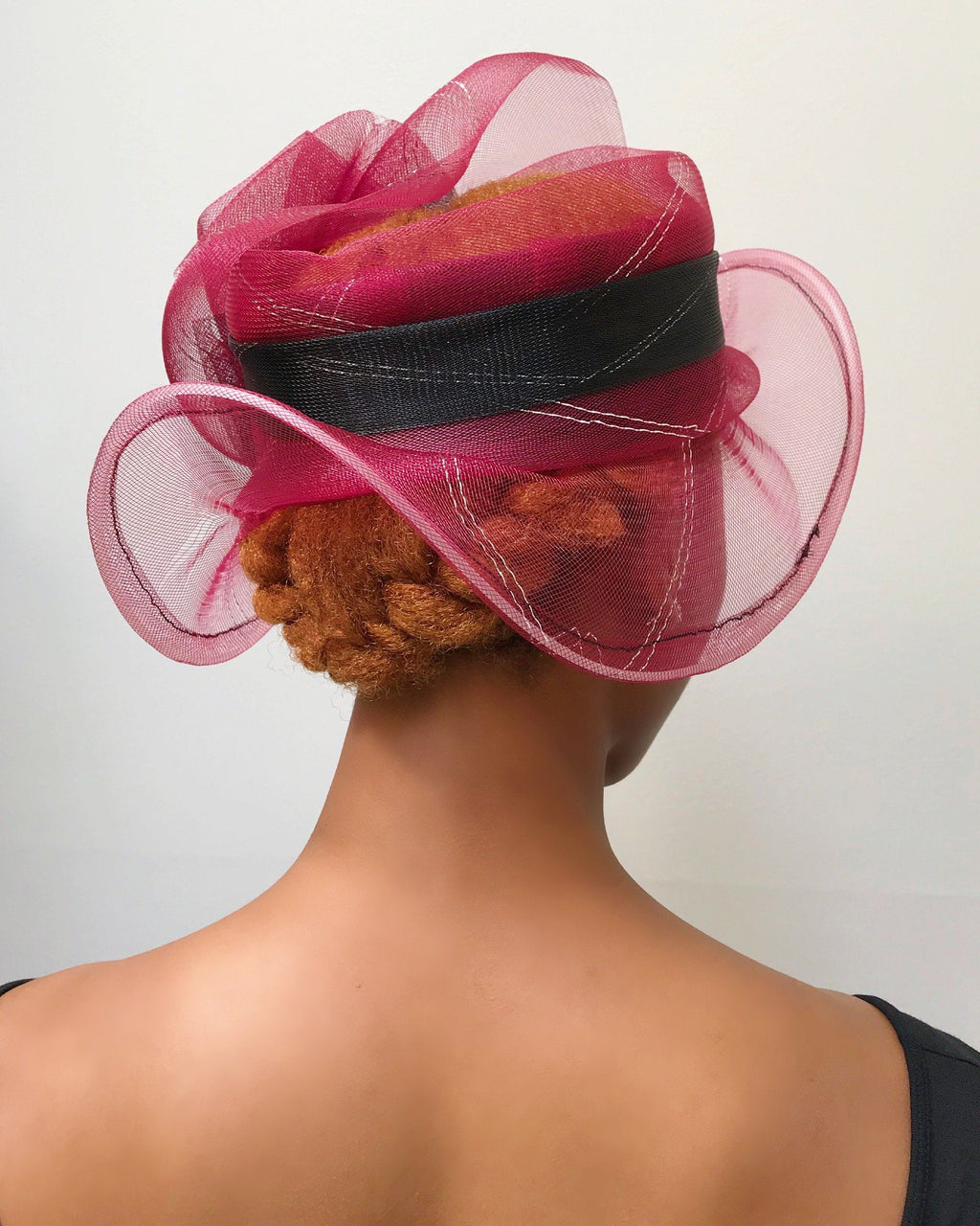 African Print Church Hat - Bordeau / Black