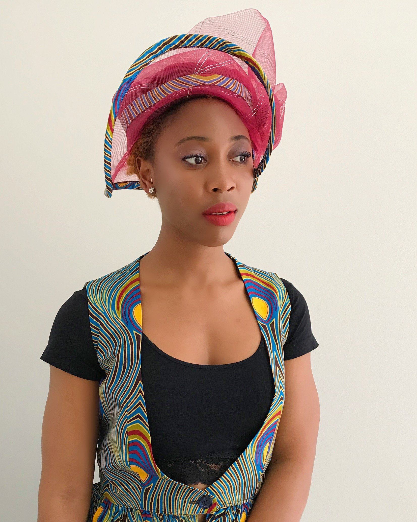 African Print Church Hat - Maroon / Peacock