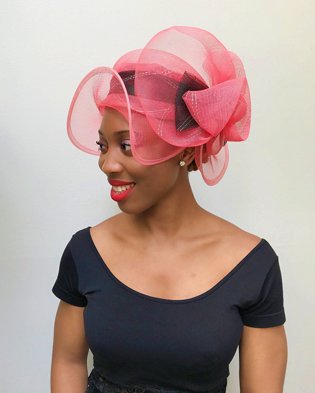 African Print Church Hat - Pink / Black