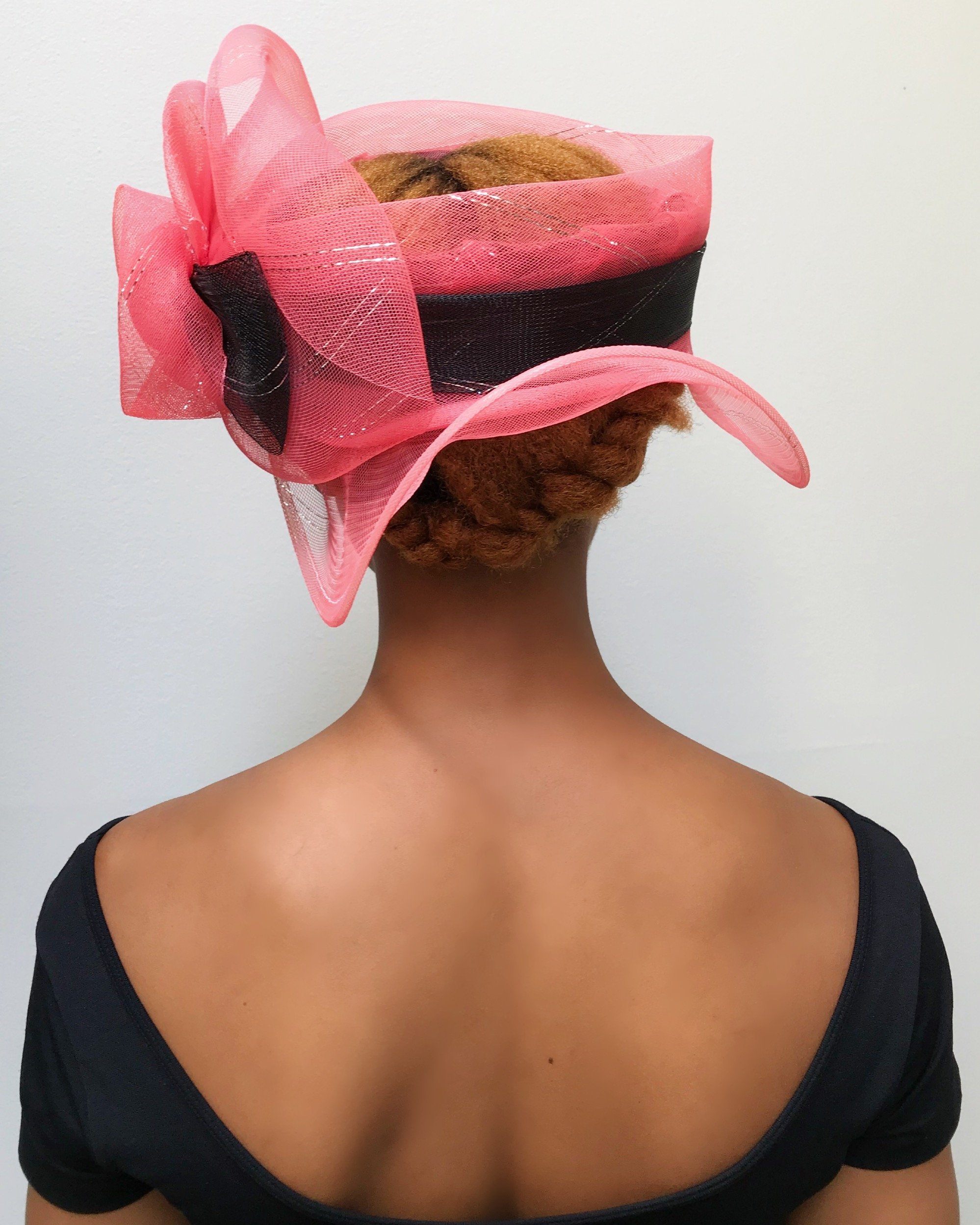 African Print Church Hat - Pink / Black