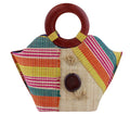 African Hand Woven Raffia Fibers Handbag with Wooden Handle