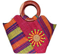 African Hand Woven Raffia Fibers Handbag with Wooden Handle