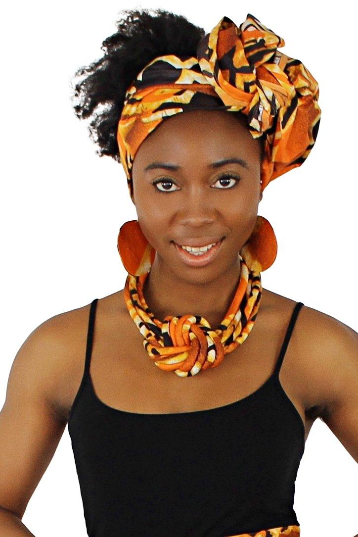Ayo African Print Headwrap - Orange/Black
