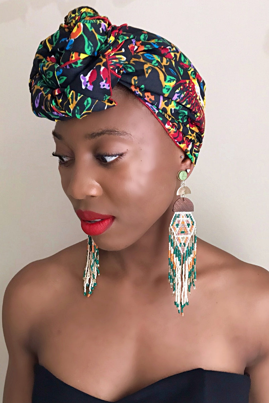 Fabia African Print Headwrap (Black / Floral)