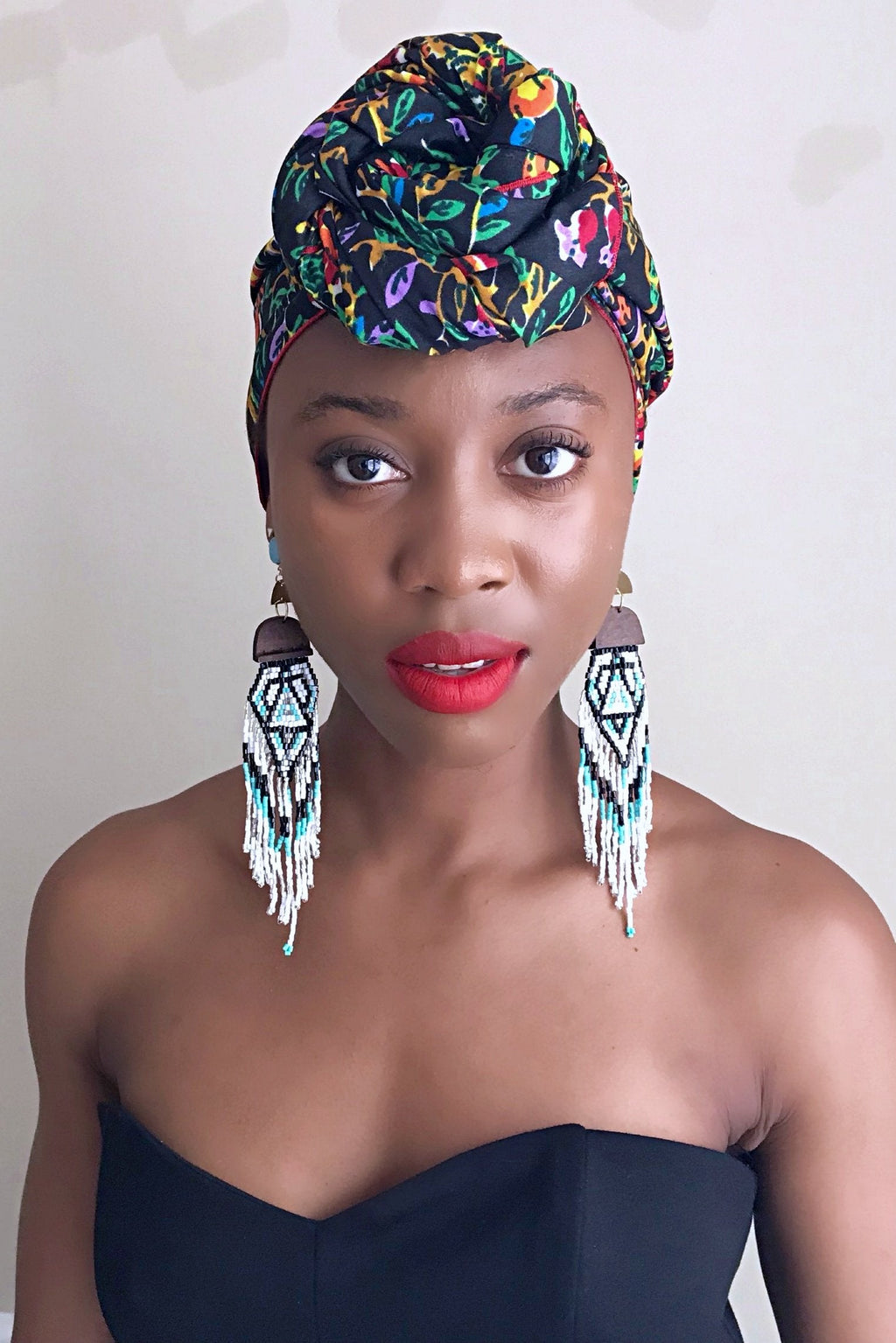Fabia African Print Headwrap (Black / Floral)