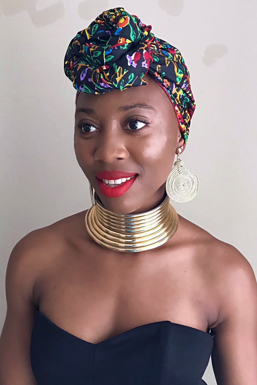 Fabia African Print Headwrap (Black / Floral)