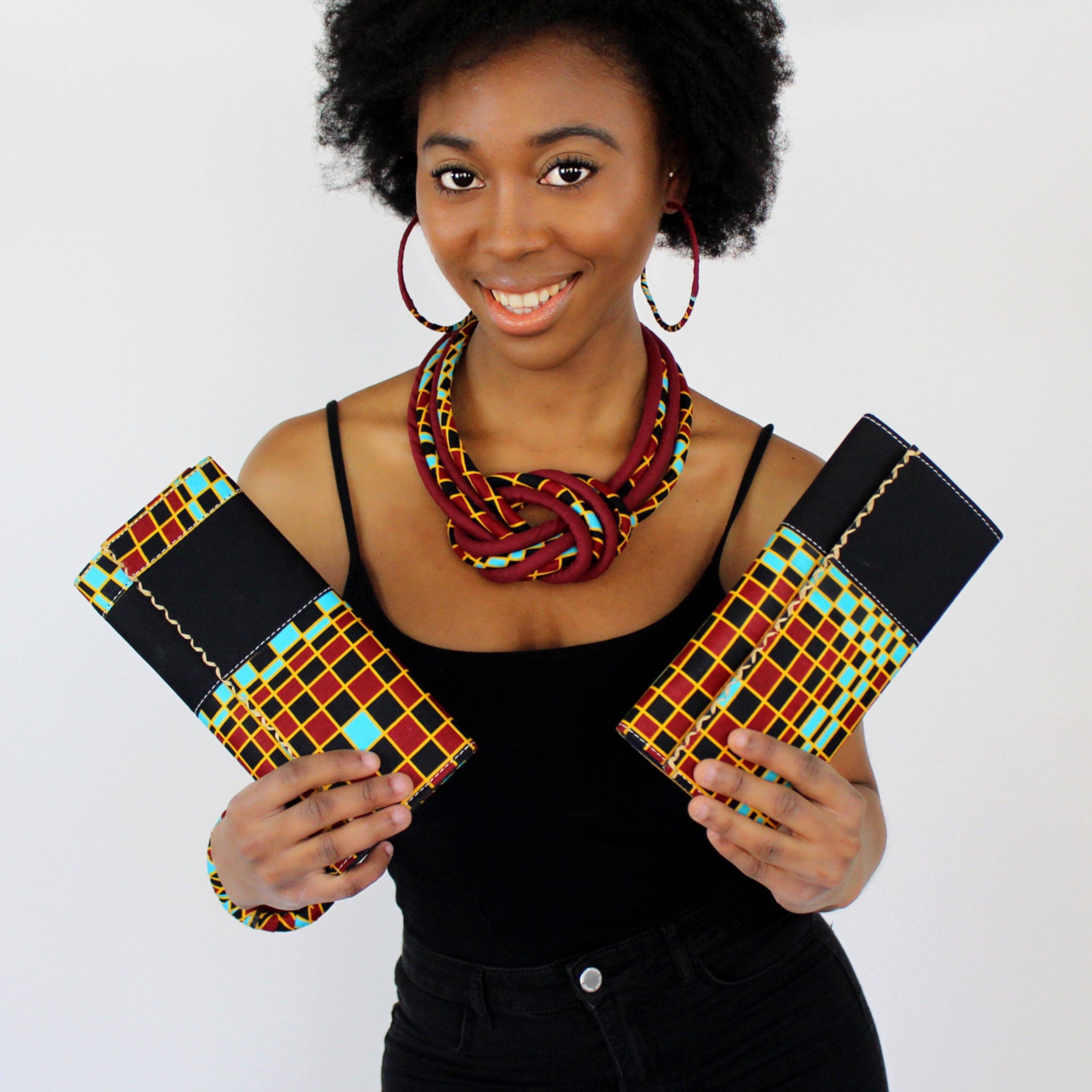 Hadja African Print Purse Wallet - Black / Red