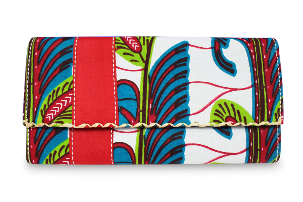 Sacnite African Print Clutch / Ankara Purse Wallet (Floral White)